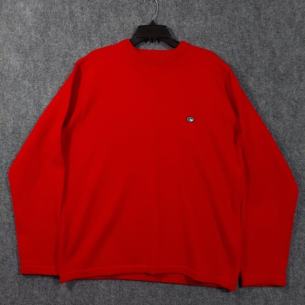 Hollister‎ Co Sweater Mens XL Red 100% Wool Crewneck Knit Pullover Logo Classic